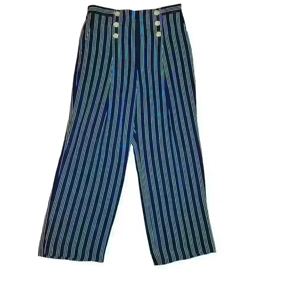 Ann Taylor Women The Sailor Pant Wide Leg High Rise Size 10 Button Accent Navy - Picture 1 of 11
